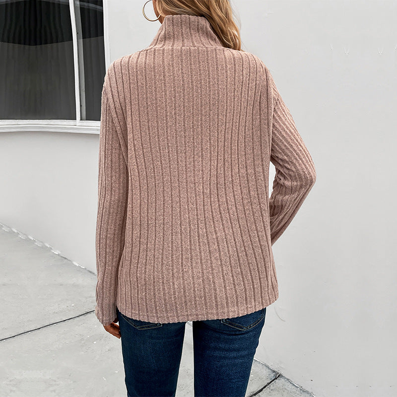 Damen Gerippter Feinstrickpullover mit überlappendem Stehkragen Shop Nory