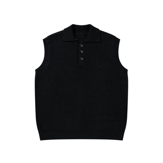 Unisex Ärmellose Strickweste mit Polokragen und Knopfleiste Shop Nory