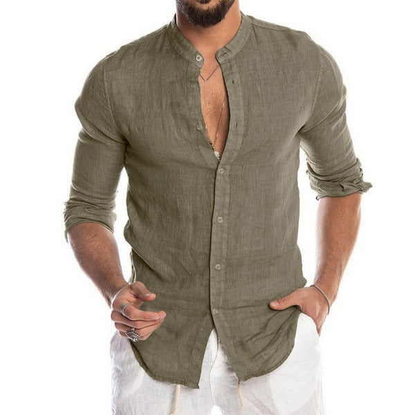 Herren Leinenhemd mit modernem Henley-Ausschnitt und Struktur