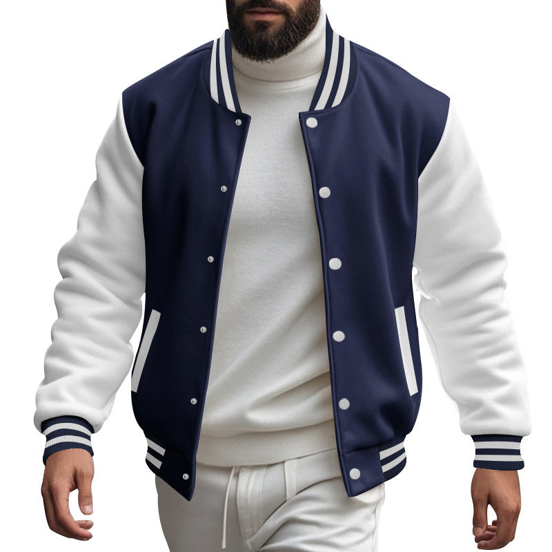 Herren Varsity-Jacke mit kontrastierenden Ärmeln und gestreiften Bündchen