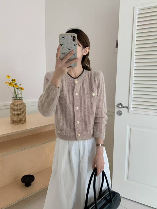 Damen Flauschiger Cardigan mit perligen Knöpfen Shop Nory