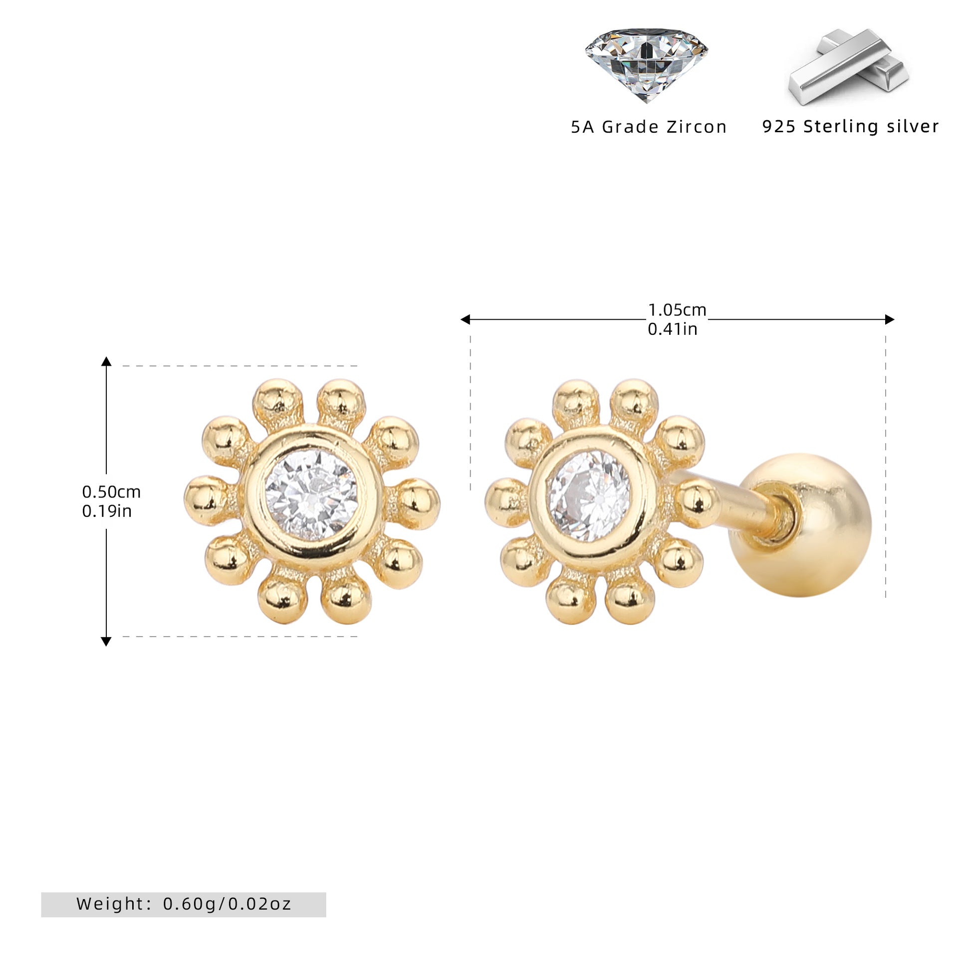 Damen Ohrstecker im floralen Design aus 925 Sterling Silber mit funkelndem Zirkon Shop Nory