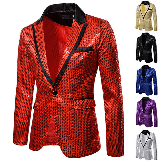 Herren Pailletten-Sakko mit kontrastierendem Revers und taillierter Silhouette Shop Nory