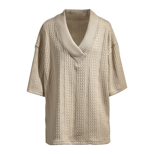 Damen Oversized Kurzarm-Strickpullover mit tiefem V‑Ausschnitt und Zopfmuster Shop Nory