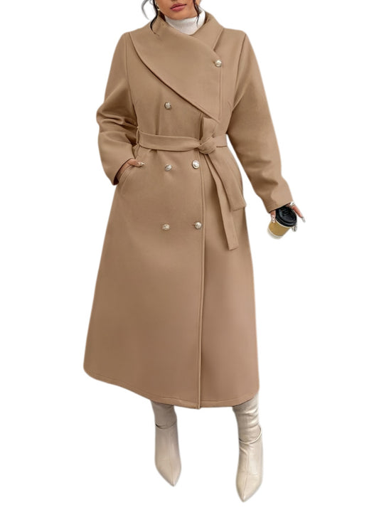 Damen Doppelreihiger Wollmix-Mantel mit weitem Schalkragen und Bindegürtel Shop Nory