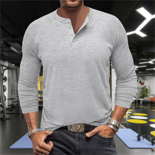 Herren Langarm-Henley-Shirt aus atmungsaktiver Baumwollmischung