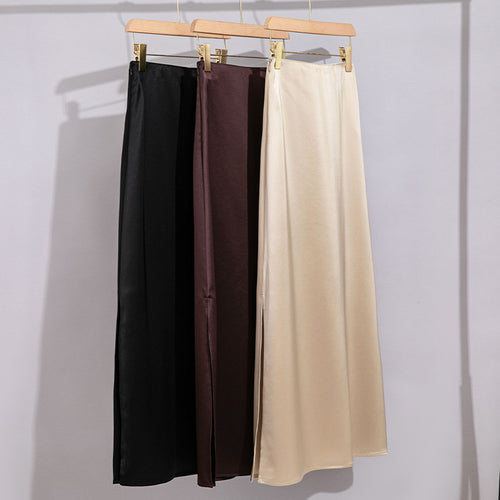 Damen Langer eleganter Satin-Biaisrock mit hohem Bund und fließender Silhouette Shop Nory