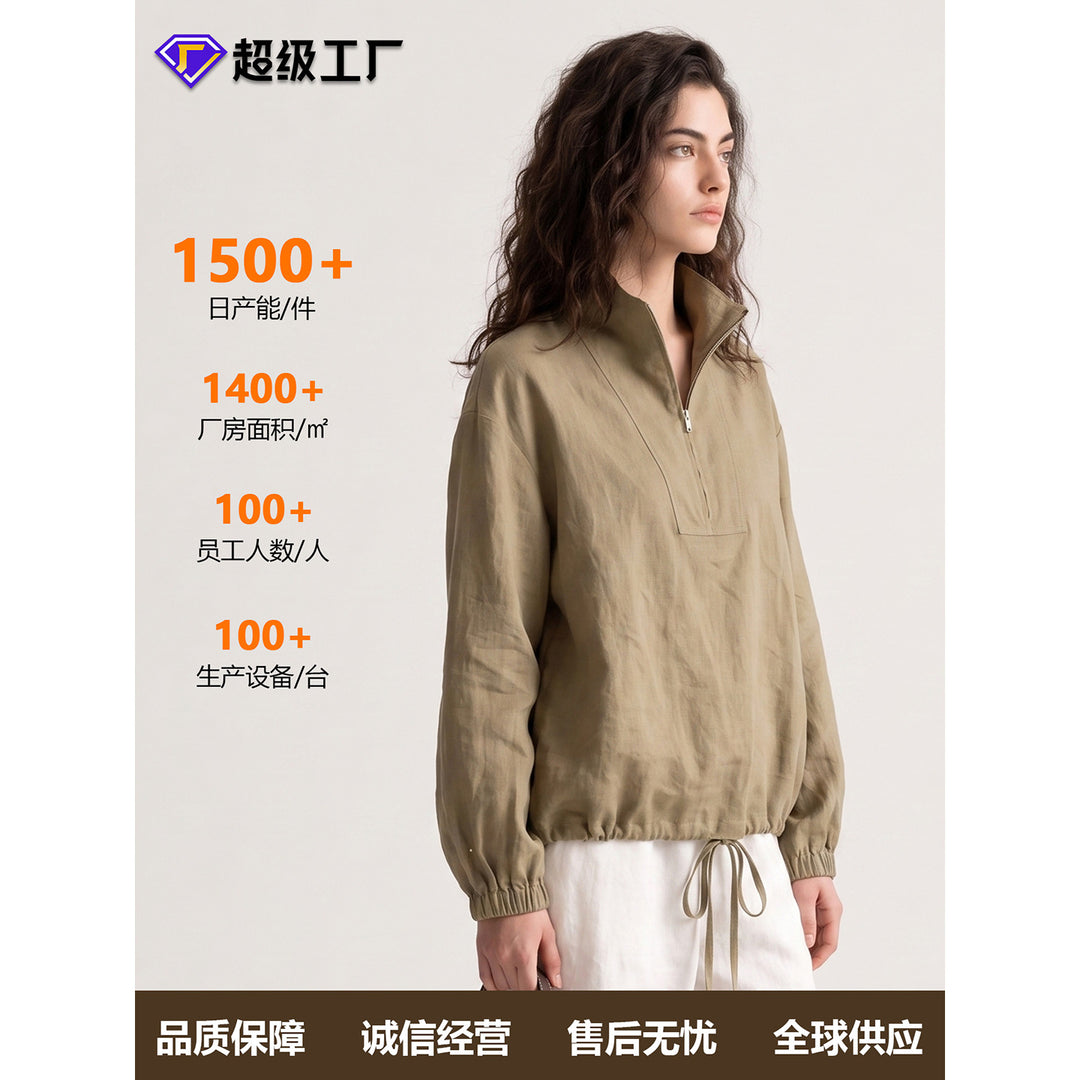 Damen Modische Langärmlige Bluse mit Stehkragen Shop Nory