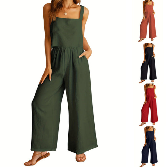 Damen Luftiger Jumpsuit mit weitem Bein und verstellbarem Taillenbund