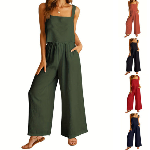 Damen Luftiger Jumpsuit mit weitem Bein und verstellbarem Taillenbund