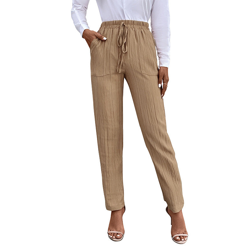 Damen Leichte Crinkle-Hose mit hohem Elastikbund, Tunnelzug und aufgesetzten Taschen Shop Nory