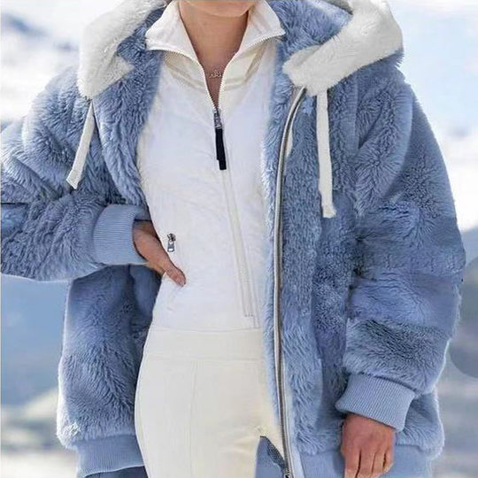 Damen nan kuschelige Kapuzen-Teddyjacke mit wattiertem Innenfutter und Rippbündchen Shop Nory