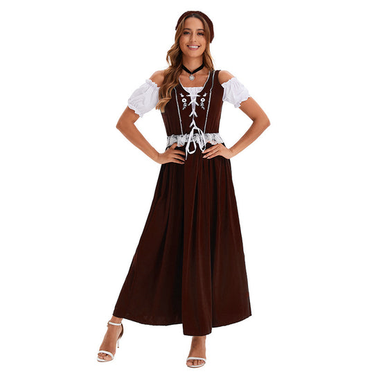 Damen nan langes Trachtenkleid im Dirndlstil mit Corsage-Schnürung und Spitzenbund Shop Nory