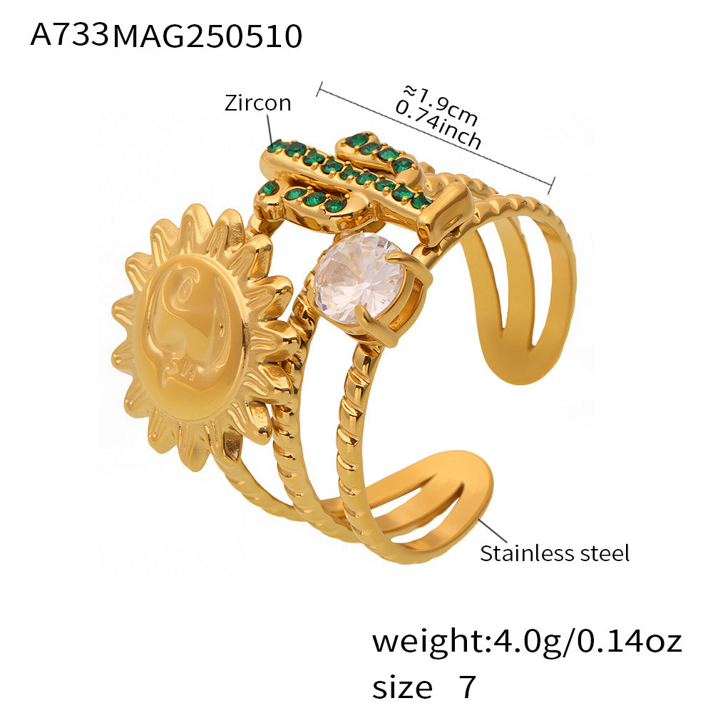 Damen Offener Ring mit kunstvollem Sonnen- und Zirkon-Design Shop Nory