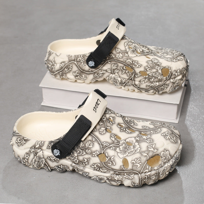 Damen Komfortable Clogs mit verstellbarem Riemen und floralem Design