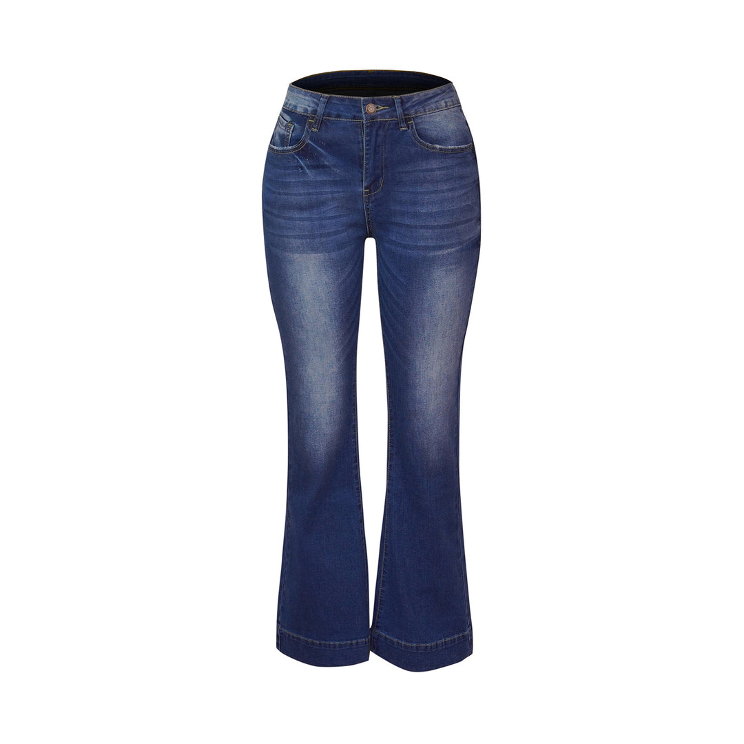 Damen High-Waist Schlagjeans mit tailliertem Schnitt und dekorativer Vordernaht Shop Nory