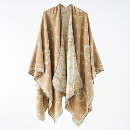 Damen Wendbarer Jacquard-Überwurf mit Fransen und großzügiger Wrap-Silhouette Shop Nory