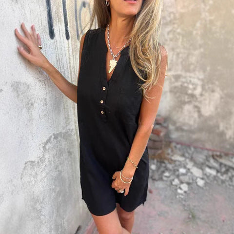 Damen lässiges Sommerkleid mit kurzen Ärmeln und Knopfleiste
