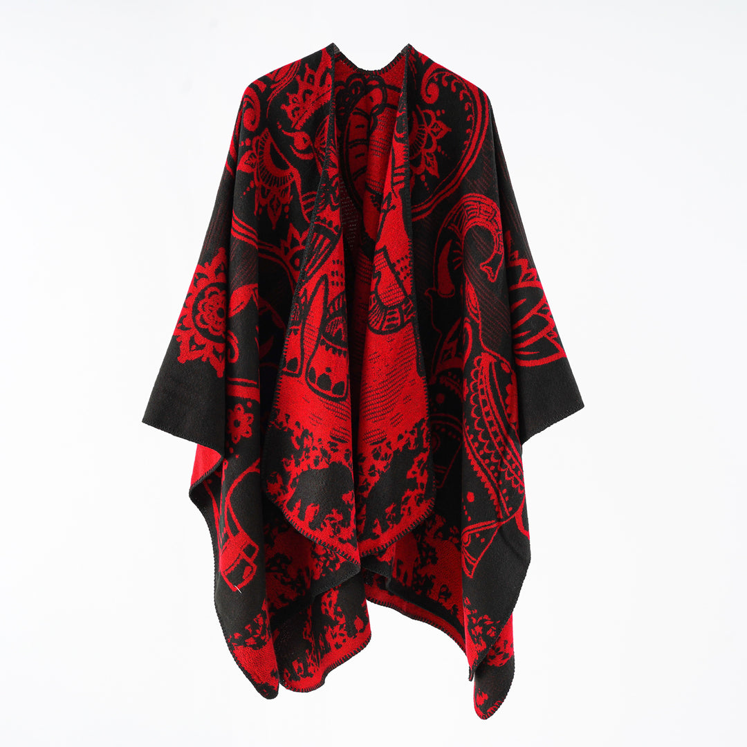 Damen Jacquard-Überwurfponcho mit doppelseitiger Webstruktur und Zierstichkante Shop Nory
