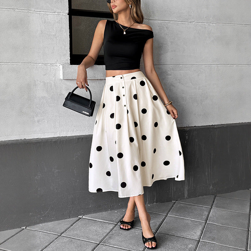 Damen Langer Rock mit Polka-Dots Shop Nory