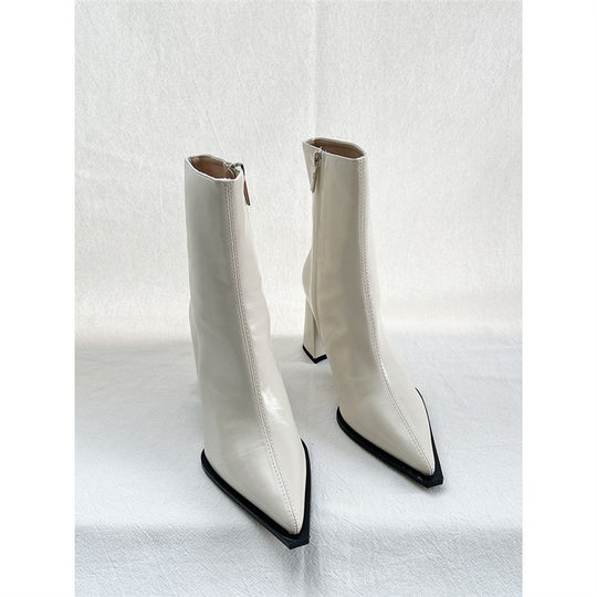 Damen Elegante spitz zulaufende Ankle‑Boots mit geometrischem Blockabsatz und schlankem Schaftschnitt Shop Nory