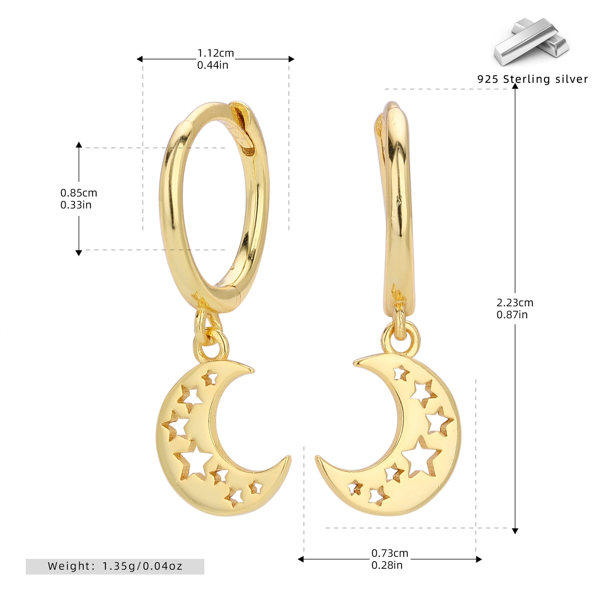 Damen Ohrhänger mit mondförmigem Design aus 925 Sterling Silber Shop Nory