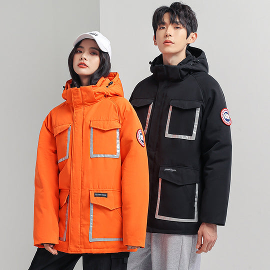 Damen Parka-Jacke mit Kapuze, wattiert, reflektierenden Einsätzen und großen Cargo-Taschen Shop Nory
