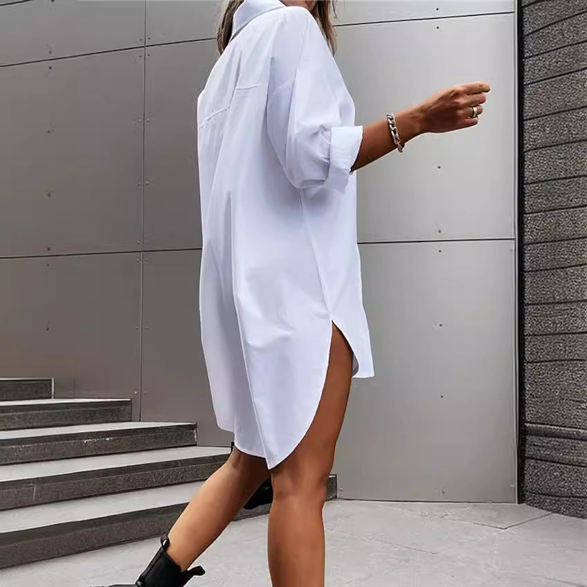 Damen chemisierter Oversized-Hemdblusenkleid