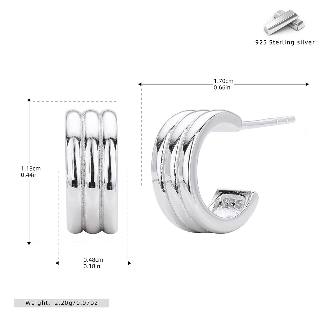 Damen Creolenohrringe mit elegantem, mehrreihigem Design aus hochwertigem 925 Sterling Silber Shop Nory