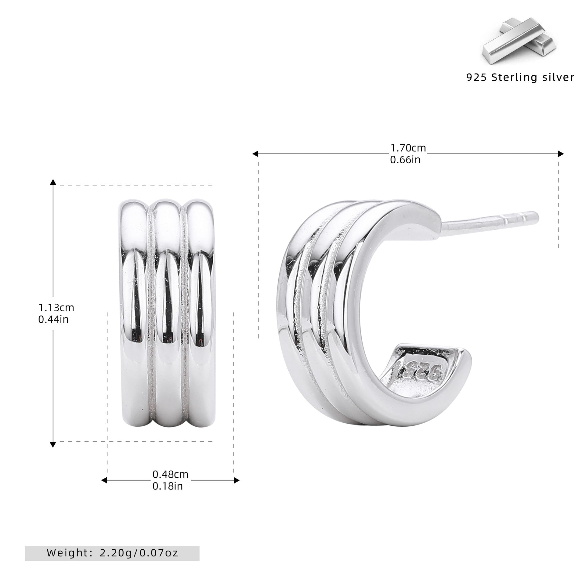 Damen Creolenohrringe mit elegantem, mehrreihigem Design aus hochwertigem 925 Sterling Silber Shop Nory