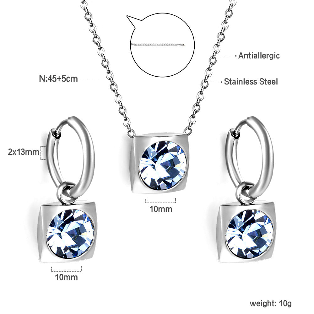 Damen zartes Schmuckset mit rundem Zirkonia-Anhänger und Edelstahlohrringen Shop Nory