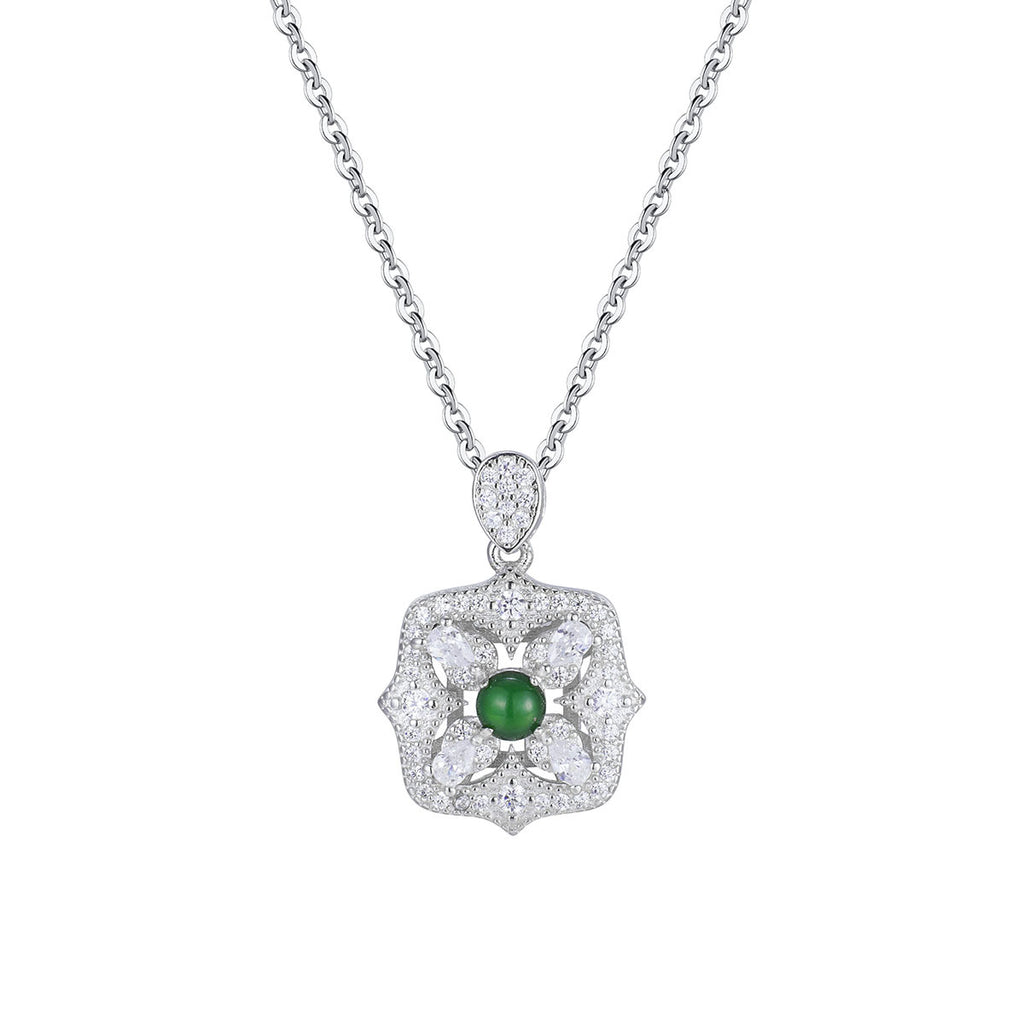 Damen Halskette mit kunstvollem Blumenanhänger und Zirkonia-Verzierungen Shop Nory
