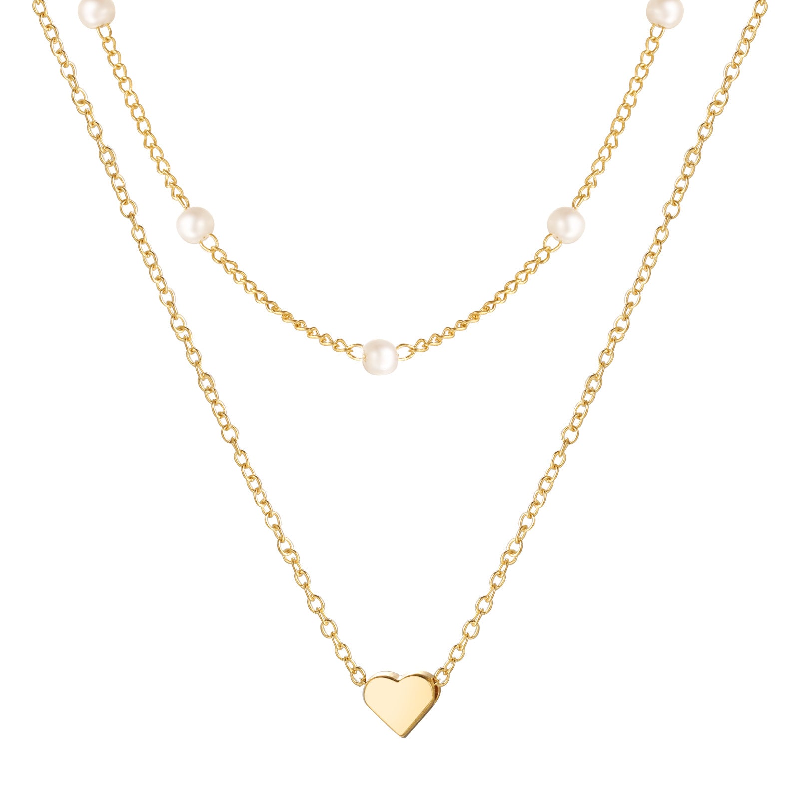 Damen Halskette mit eleganten Perlen und zarten Herzanhängern Shop Nory