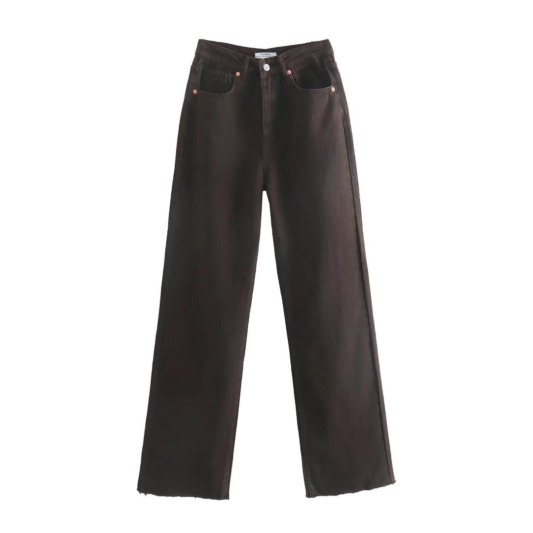 Damen Hochtaillierte weit geschnittene Jeans mit weitem Bein, hoher Taille und rohem Saum Shop Nory