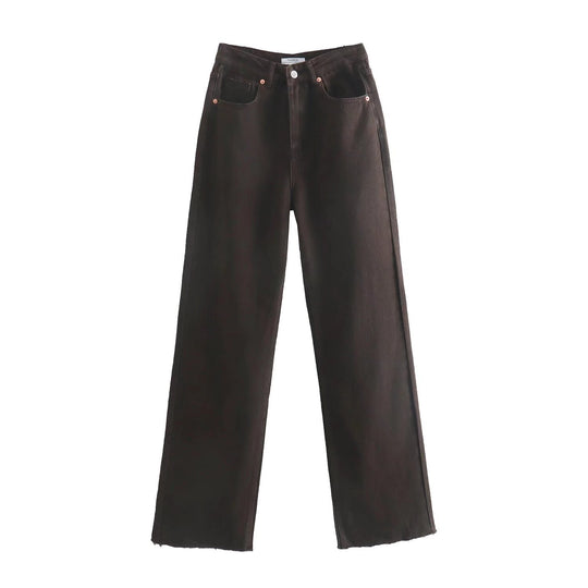 Damen Hochtaillierte weit geschnittene Jeans mit weitem Bein, hoher Taille und rohem Saum Shop Nory