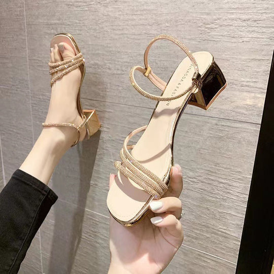 Damen Elegante Strass‑Riemchen Sandaletten mit quadratischer Zehenbox und stabilem Blockabsatz Shop Nory