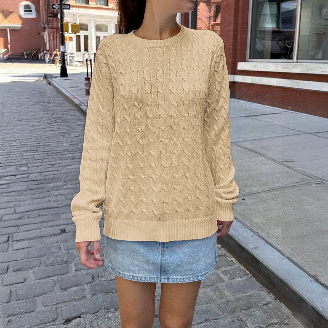Damen nan grob gestrickter Zopfstrickpullover mit Rundhalsausschnitt, entspannter Oversize-Passform und gerippten Bündchen Shop Nory