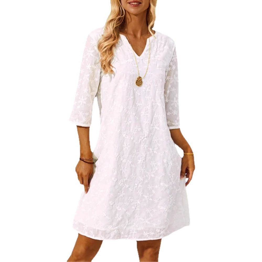 Damen Tunika-Kleid mit floralem Stickdesign