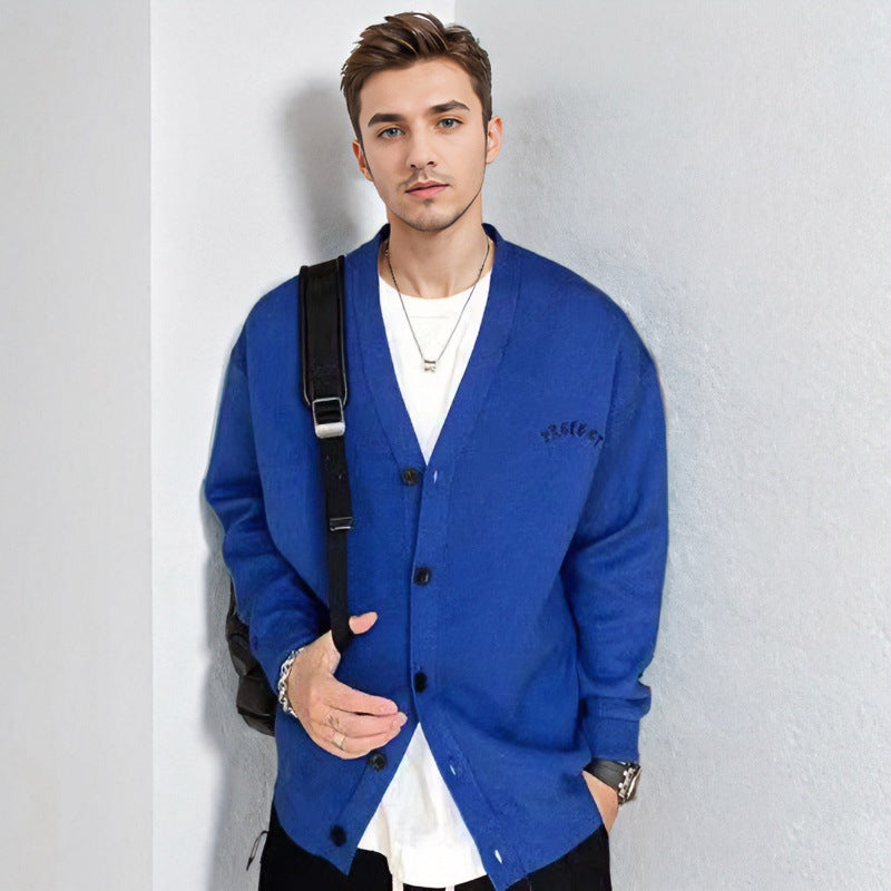 Herren Oversized Grafik‑Intarsienpullover mit tiefem Rückmotiv und Rundhalsausschnitt Shop Nory