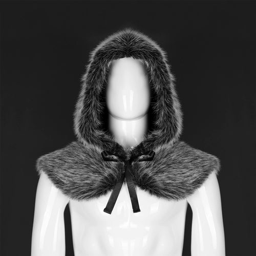 Damen Kapuzenstola aus dichtem Kunstpelz mit Bindeband und Schultercape Shop Nory