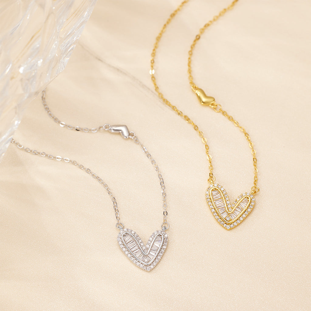 Damen zarte Halskette mit herzförmigem Anhänger und funkelnden Zirkonia Shop Nory