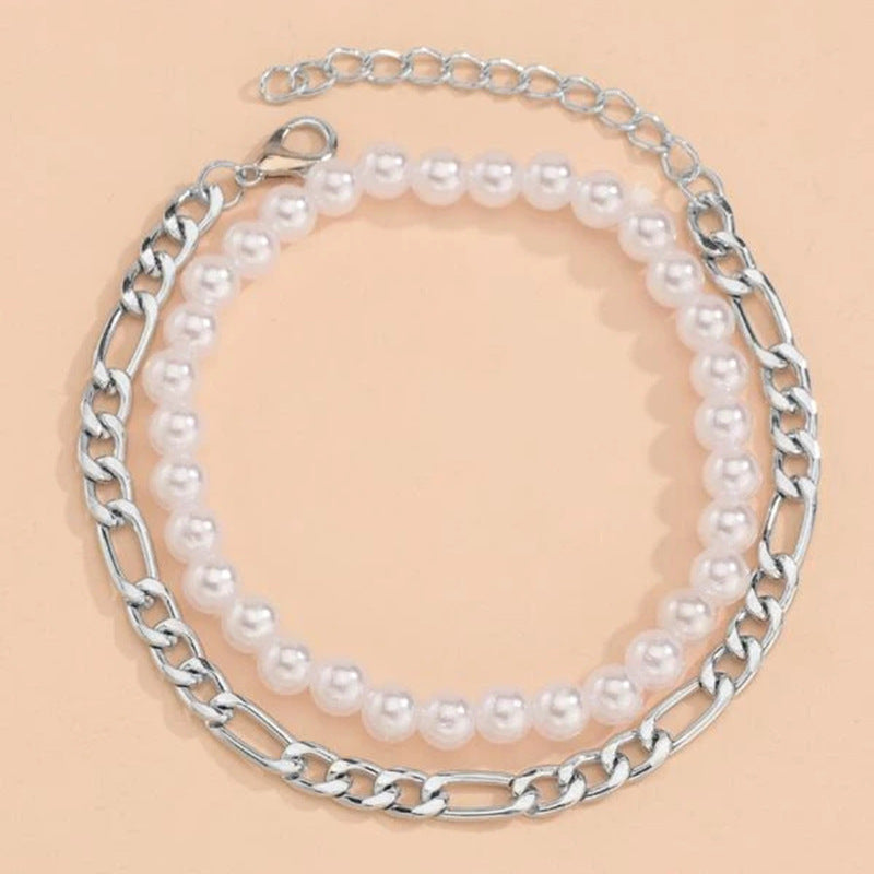 Damen modische Halskette mit Perlen und Kettengliedern Shop Nory