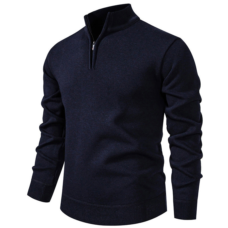 Herren Slim-Fit Feinstrickpullover mit kurzem Reißverschluss, Stehkragen und geripptem Bund Shop Nory