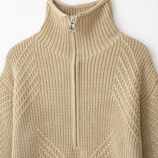 Damen Grobstrick-Pullover mit halbem Reißverschluss und hohem Stehkragen Shop Nory
