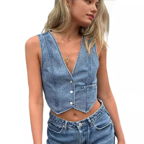 Damen Jeansweste mit elegantem Schnitt und Knopfdetails