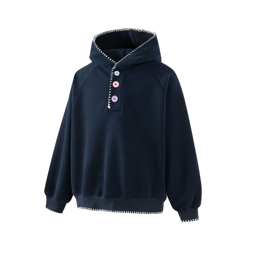 Damen Kapuzenpullover mit halber Knopfleiste, dekorativer Sattelnaht und Oversize-Schnitt Shop Nory