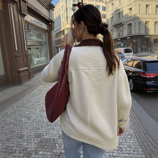 Damen Cordjacke mit kontrastkragen, aufgesetzten Taschen und Knopfleiste Shop Nory