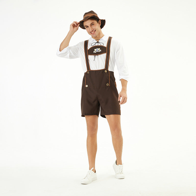 Herren nan traditionelle Kurzlederhose mit verstellbaren Trägern und dekorativem Brustlatz Shop Nory