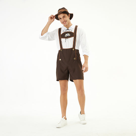 Herren nan traditionelle Kurzlederhose mit verstellbaren Trägern und dekorativem Brustlatz Shop Nory