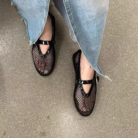 Damen Atmungsaktive Mary‑Jane‑Ballerinas mit Netz‑Mesh‑Obermaterial und verstellbarem Schnallenriemen Shop Nory